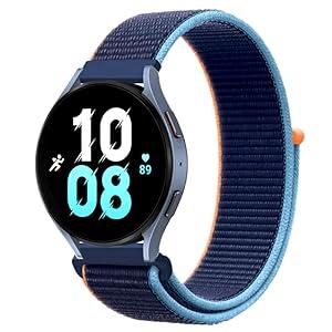 20mm Nylon Band for Samsung Galaxy Watch 7/ 6/ 5/ 4/ FE 40mm 44mm/ active 2/ Galaxy Watch 5 Pro 45mm/ 4 Classic 42mm 46mm/ Galaxy 6 Classic 43mm 47mm, 6 Pack Fabric Wristband Sport Loop Strap for Women Men