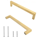 Brushed Gold Cabinet Pulls Square Dresser Handles, 5 Inch / 128mm Hole to Hole Cabinet Handles Stainless Steel Cabinet Hardware, Kitchen Drawer Pulls for Cupboard Wardrobe Vanity