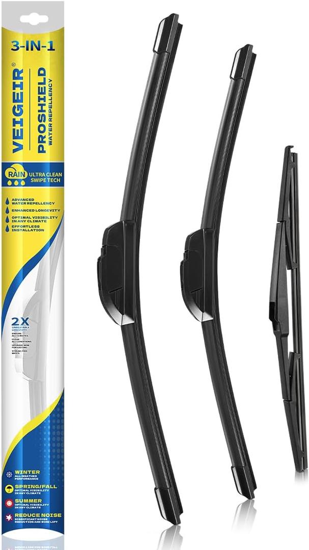 3 Pack Windshield Wiper Blades Compatible With Toyota Prius(Not compatible with Prius C) 2015 2014 2013 2012 2011 2010 Automotive Replacement Front Rear Wiper Blades Set For My Car - 26" 19" 16"
