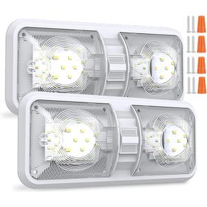 HAISTYLE RV LED Ceiling Double Dome Light Fixture with ON/Off Switch Interior Lighting for Car/RV/Trailer/Camper/Boat DC 11-18V Natural White (2PCS/ Double Dome)