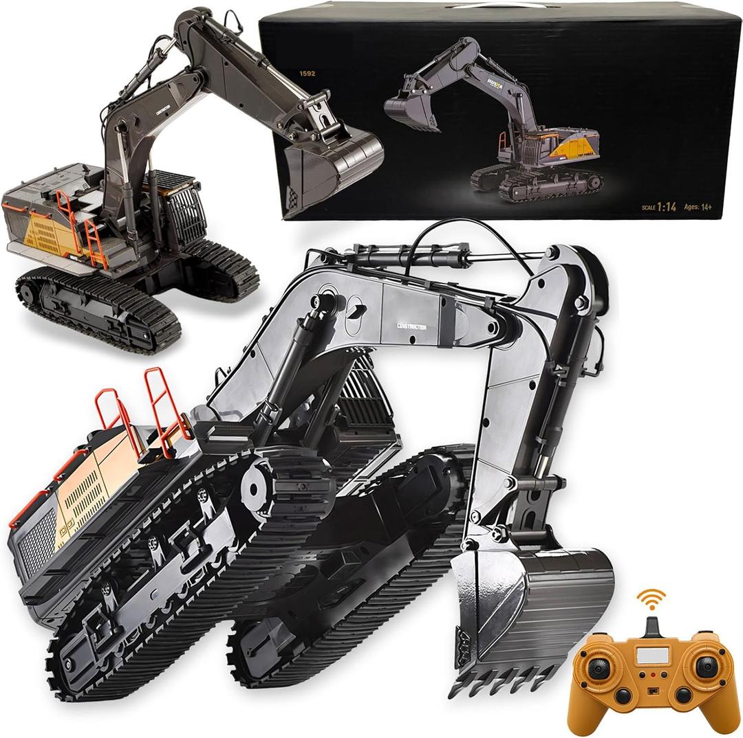 20.4 Inch 22 Channels Remote Control Excavator Truck 1/14 Scale Metal Shovel Independent Arms RC Digging Machine Metal Alloy Construction Vehicles Toy for 14y+ Beginners