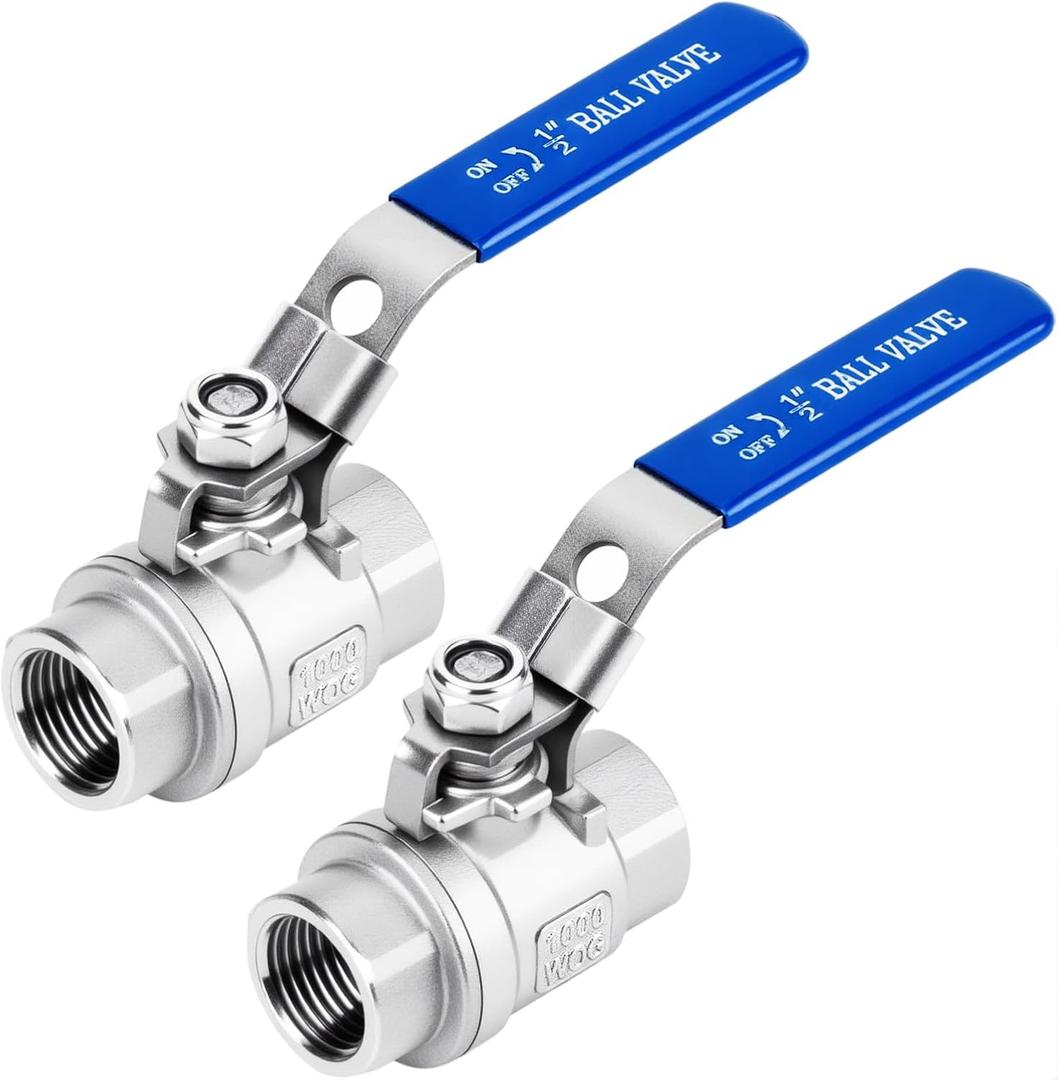 2 Pack 1/2'' Ball Valves NPT Female Stainless Steel 304 Full Port 1/2 Inch Ball Valve with Locking Handle, Heavy Duty Shut Off Valve for Home and Industrial(1/2 Inch)