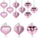 Yuronam 12 PCS Heart Ornaments 3 Different Finishes Heart Shaped Hanging Ornaments for Valentine’s Day Wedding Christmas Tree Mother's Day Anniversary Party Decoration (Pink)