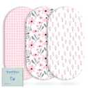 Yoofoss Bassinet Sheets for Baby,3-Pack Fitted Bassinet Sheets Set Compatible with Halo Bassinest Swivel Sleeper,Baby Delight,Angelbliss,Soft Breathable Bassinet Mattress Sheets (Pink+Floral)