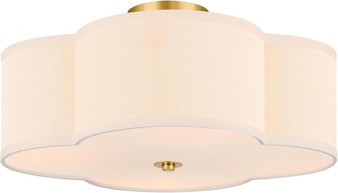 VONLUCE Semi-Flush Mount Ceiling Light, 15.8" Modern 4-Light Ceiling Light Fixture with White Clover-Shaped Shade 4 E26 Sockets for Bedroom Entryway Living Room, Gold Finish, ETL Certificated