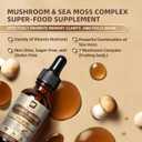 Lions Mane Mushroom Liquid Drops, 8 in 1 Mushroom Complex Supplement with Irish Sea Moss, Chaga, Turkey Tail, Cordyceps & More for Brain, Focus, Cognitive & Immune Support, Vegan, Peach Flavor, 60mL