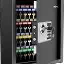Uniclife 70 Position Key Cabinet with Combination & Key Lock Wall Mounted Security Keys Safe Key Organizer Black Digital with Keypad Adjustable Racks Key Tags & Permanent Pen (Batteries Not Included)