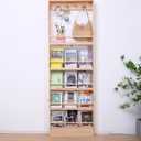 Wooden 5 Tiers Kids Bookshelf, Wall Mount Shelf with Hooks, Organizer for Toys and Books, Space Savin
