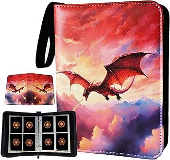 Card Binder 4 Pocket, 400 Pockets Zipper Card Binder Album, 3Ring Card Holder Binder with Removable 50 Sleeves, Card Folder for MTG, TCG, Yugioh Cards, Sports Cards (Fire Dragon)