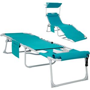 #WEJOY 3 in 1 Tanning Chair with Face Hole & Canopy, 300 lbs Heavy Duty 5 Positions Folding Face Down Lounge Chairs Outdoor with Pillow & Storage Bag Portable for Pool Beach Lawn Camping (Cyan)