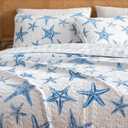 Great Bay Home Coastal Quilt Set - 2-Piece Twin/Twin XL Size Nautical Bedding Set - Lightweight, All-Season, Reversible Starfish Bedspread (Blue)