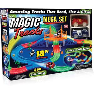 Ontel Magic Tracks Mega Set - 2 LED Race Cars and 18 ft. of Flexible, Bendable Glow in The Dark Racetrack - As Seen on TV