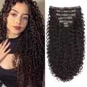 Curly Clip in Hair-Extensions Clips in-Human Hair Feelings Brown Jerry Curly Hair Extensions for Black Women Jerry Hair Extensions Curly Clip in Hair Extensions(#4 Medium Blown)