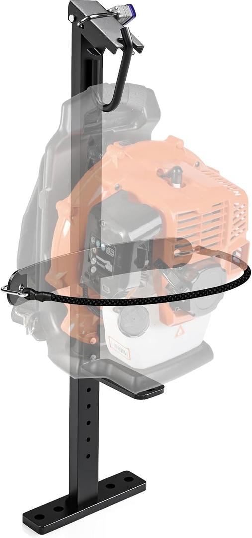 Backpack Blower Rack with Lock for Trailer  Heavy-Duty Thickened Steel Mount Fits 22"-26" Blowers, Anti-Theft Design for Open Trailers or Garage Storage, Black