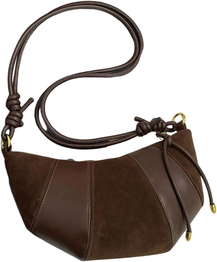 Verdusa Women's Retro Vintage Crossbody Bags Zipper PU Leather Adjustable Strap Hobo Handbags (Brown)