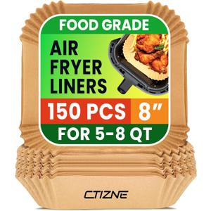 Air Fryer Liners Disposable, 125 PCS Non-Stick Air Fryer Paper Liners, Waterproof and Oilproof for Easy Cleanup, 8" Square Unbleached Parchment Paper for 5-8 QT Air Fryer, Baking, Microwave, Oven