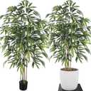 Jexine 2 Pack 5 Ft Artificial Bamboo Tree Fake Bamboo Plants Tall,Silk Tree with Natural Trunk and Realistic Leaves for Home Office Decor Housewarming Gifts, Green