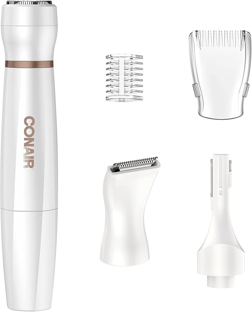 Conair All-In-1 Facial Hair Removal for Women, Cordless Electric Trimmer, Perfect for Face, Ear/Nose, Eyebrows, and Bikini Lines (5 Piece Set, White)