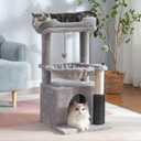 5 in 1 Cat Tree 32 Inches Cat Tower with Self Groomer,15.7Large Hammock, Fully Scratching Post, Removable Top Perch and Wide Condo for Indoor Cats-Gray