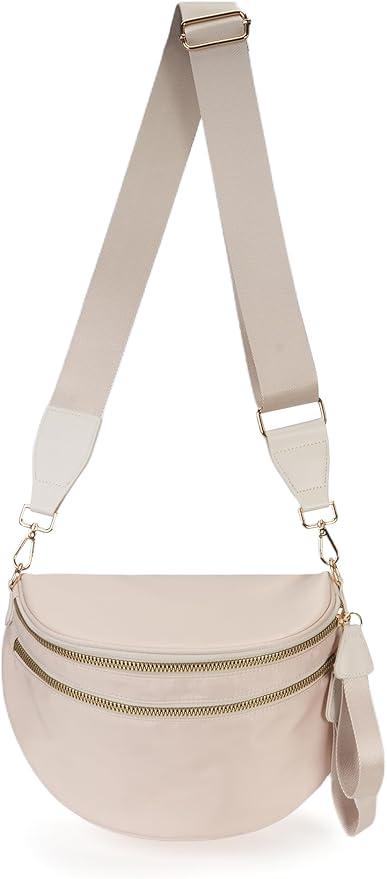 FEIBOON Spacious Nylon Crossbody Bag Bum Bag Handbags Wallets Purses Trendy Shoulder Bag for Women (beige)