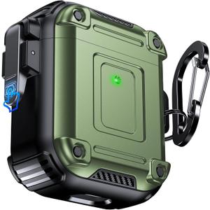 Chicfun Armour Lock for AirPods 1st/2nd Generation Case with Secure Lock & Keychain, Compatible with MagSafe [360 Heavy Duty Protective] AirPods 1st/2nd Case Hard Protective Locking Cover Green