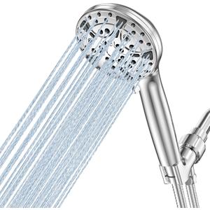 Shower Head, High Pressure 8-Mode Handheld Shower Heads - Anti-clog Nozzles, with Stainless Steel Hose and Adjustable Overhead Bracket Handheld Spray Combo