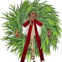 28 Inch Real Touch Norfolk Pine Christmas Wreath with Pine Cones, Bells & Bow  Double Ring Winter Wreath for Front Door, Porch, Wall & All-Season Home Dcor