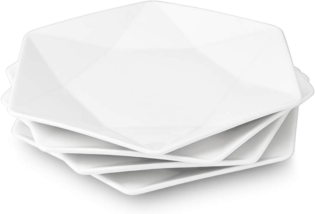 DELLING 11 Inch Star Dinner Plates Set of 4, White Porcelain Plates, Unique Geometric Serving Plates for Steak Sushi Appetizer Dessert Salad, Ceramic Plates Microwave Oven Dishwasher Safe