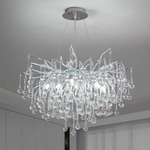 Modern Crystal Raindrop Chandelier, Silver Round Art Deco Tree Branch Lighting Fixture for Dining Room Living Room Foyer 8 Lights D23.7''