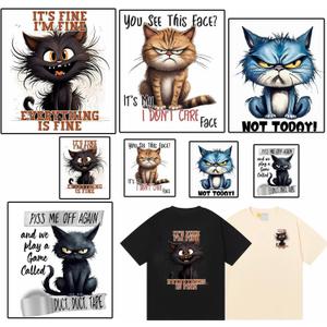 8 Sheets Funny Cat Iron on Transfer Patches Cat Day Iron on Decals Stickers Cute Blue Yellow Grey Animal Designs DIY Crafts Heat Transfer Vinyl Stickers Appliques for Clothing T Shirts Bag Decorations