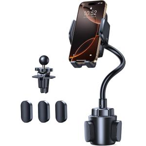 TECKNET Cup Phone Holder for Car - Adjustable Gooseneck Cup Holder Phone Holders with Air Vent Holders & Expandable Base, Cupholder Phones Mount for iPhone 17/16 Pro Max and All Cell Phones, Car Model