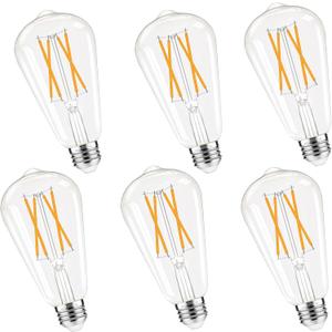 Dimmable Edison Bulbs, 2700K Warm White, 6W Equivalent to 60 watt E26 LED Bulb, ST58 Vintage Light Bulbs, 600LM, 90+ CRI, E26 Base, Clear Glass, 6 Pack