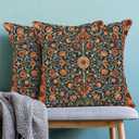 Boho Floral Pillow Covers 22x22 Set of 2, William Morris Flower Pattern Design Decorative Throw Pillows Bohemian Vintage Farmhouse Cushion Pillow Covers for Sofa Couch Bed Outdoor Decor