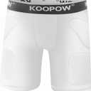 KOOPOW Youth Sliding Shorts Boys Padded Slider Shorts Sliding Pads with Cup Pocket for Baseball, Football, Hockey, Lacrosse (X-Large, White)
