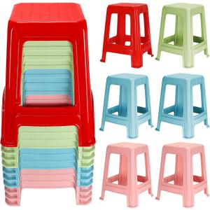 Wesiti 10 Pieces Stackable Classroom Stools 18 Inch Plastic Stools Step Stool Nesting Stools Colorful Plastic Seat Light Duty Large Plastic Stool for Students Classroom Home Office Shower Favors