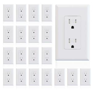 ELEGRP Decorator Wall Receptacle Outlet, Tamper Resistant 15A 125V Standard Electrical Wall Outlet, Residential Grade, Self-grounding, with Screwless Wall Plate, UL (20 Pack, Glossy White)