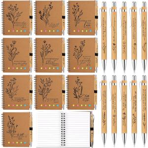 Watersay 20 Pcs Mother's Day Christian Gifts Bulk Bible Notebook with Sticky Notes Prayer Journal Religious Notepads Pen Church Gift for Women Men Sunday School (Aesthetic Line Page Style)