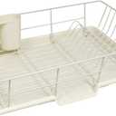 Sweet Home Collection Space-Saving 3-Piece Dish Drainer Rack Set: Efficient Kitchen Organizer for Quick Drying and Storage - Includes Cutlery Holder and Drainboard - Maximize Countertop Space, Ivory
