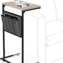 Vantic C Shaped End Table, Small Side Table for Couch and Recliner, Slide Under Sofa Tray Desk with Storage Bag for Living Room and Bedroom, Greige