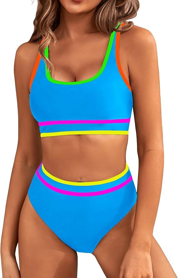 BMJL Bathing Suit for Women Color Block Swim Suits 2025 String Bikinis Sets Adjustable Swimwear(XL)