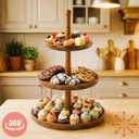 BURMAN Cupcake Stand Dessert Table Display Set 2 in 1 Adjustable Height Rustic Natural Acacia Cupcake Holder Round Wood Tray Three Tiered Serving Stand with Rotating Wheels, Anti Slip Stickers