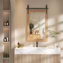 Hasipu Farmhouse Bathroom Mirror, 24"x36" Rustic Wood Framed Wall Mounted Mirror, Brown Vintage Vanity Mirror Barn Door Style Decrative Mirrors