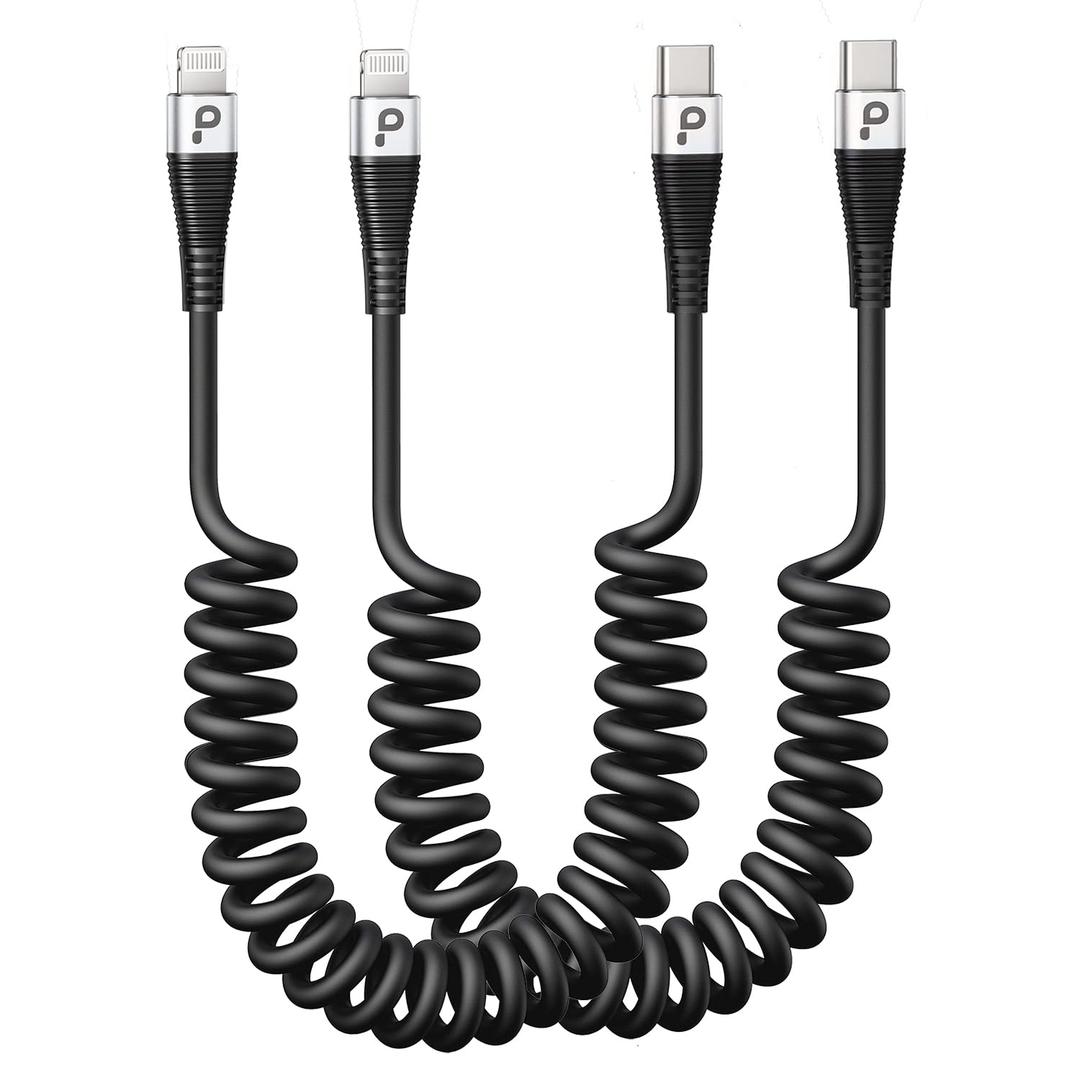 USB Type C to Lightning Cable 3FT 2Pack, Coiled iPhone Charger Fast Charging for Car [Apple MFi Certified] Short USBC iPhone Cord Compatible with iPhone14/13/12/11 Pro Max/XS MAX/8/Plus/iPad/CarPlay (Silver)