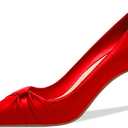 PiePieBuy Womens Pointed Toe Pumps Twist Knot Stiletto Mid Heel Faux Leather Dress Shoes (9, Red)