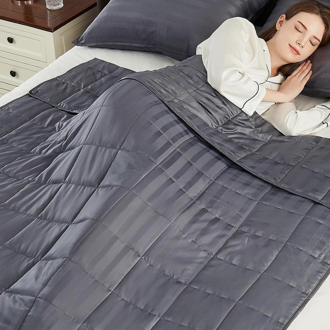 Weighted Blanket Queen Size (60"x80" 12lbs),Ultra Soft and Cozy Cooling Weighted Blanket Queen Size for Adult,Heavy Blanket with Machine Washable Soft Blanket, Stripe Grey