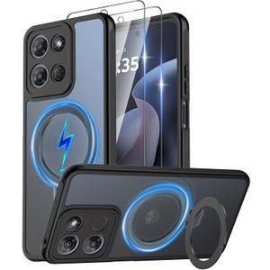 Magnetic Stand for Moto G 2026/2025 /G Power 2026/ G Play 2026 Case, Translucent Matte Magsafe Slim Case with [2 Pack] Screen Protectors,[Built in Kickstand] Shockproof Protective Phone Case
