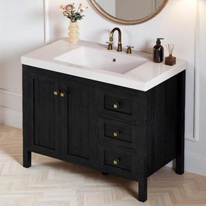 DWVO 42 Inch Bathroom Vanity with Sink, Modern Bathroom Storage Cabinet with Resin Basin, Three Holes, 2 Doors & 3 Drawers