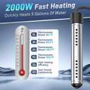 Portable Water Heater Electric, 2000W Immersion Water Heater with LCD Thermometer, Stainless Steel Immersion Heating Rod, Submersible Bucket Heater for Home Camping Bathtub Small Pool Outdoor Use