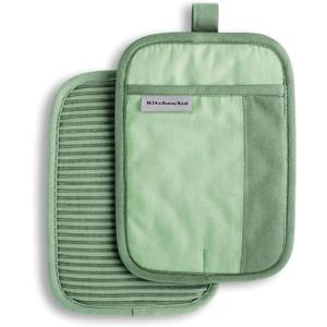 KitchenAid Beacon Two-Tone Non-Slip Pot Holder Set, Pistachio/ Graphite Green, 7"x10", 2 Piece