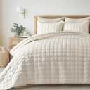 EVERGRACE Pearl Velvet Quilt Set King Size, Luxurious Soft Velvet Comforter Set, Lightweight Oversized Bedspread Coverlet, Box Stitch Quilted Bedding Sets for All Season, with 2 Shams, Ivory  108in.x96 in.